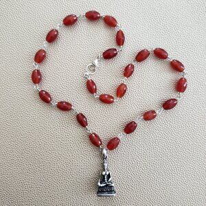 CARNELIAN NECKLACE W/ 925 SILVER BUDDDHA--19"